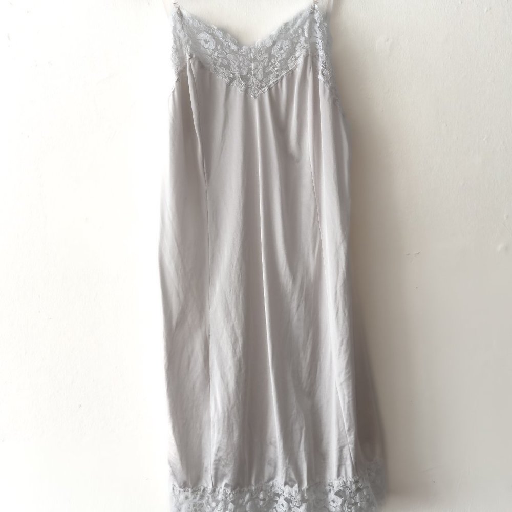 Vintage White Satin and Lace Slip Dress